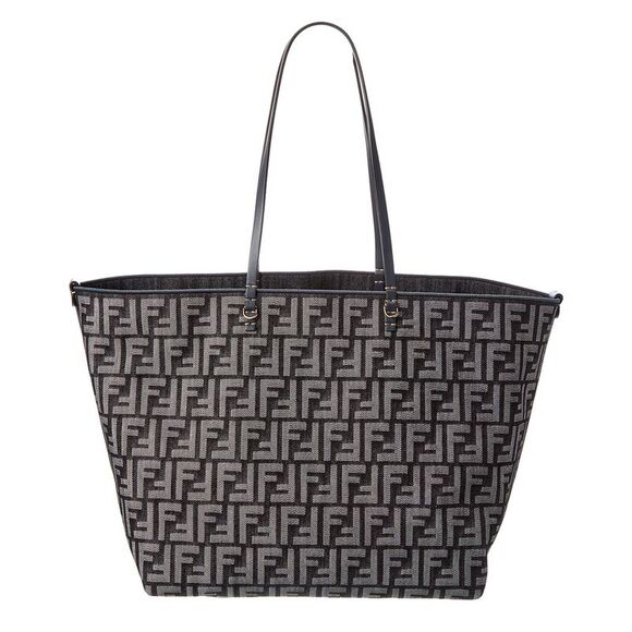 Fendi Roll Large Ff Denim & Leather Tote, Blue - Picture 2 of 4